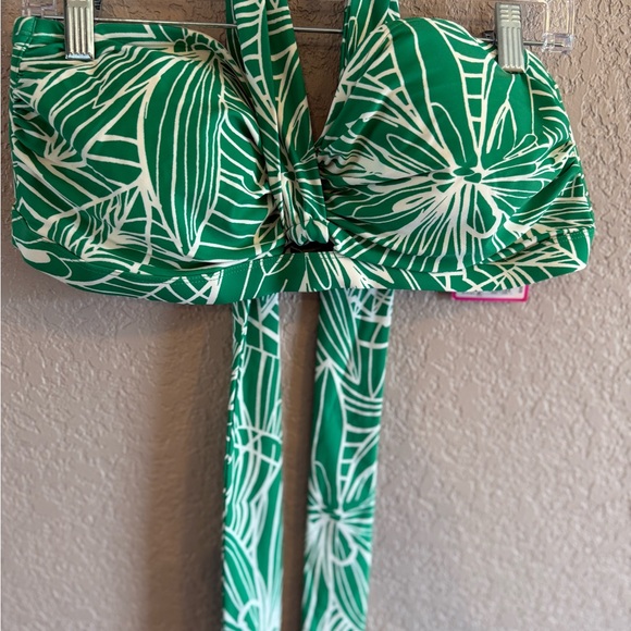 Green and White Leaf Print Bikini Top - Picture 1 of 5